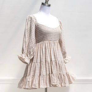 NWT — A puff sleeve gingham tiered mini dress. SOLD OUT online! 100% cotton